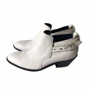 Rag And Bone Size 8.5 White Leather Western Chunky Heel Chelsea Ankle Booties